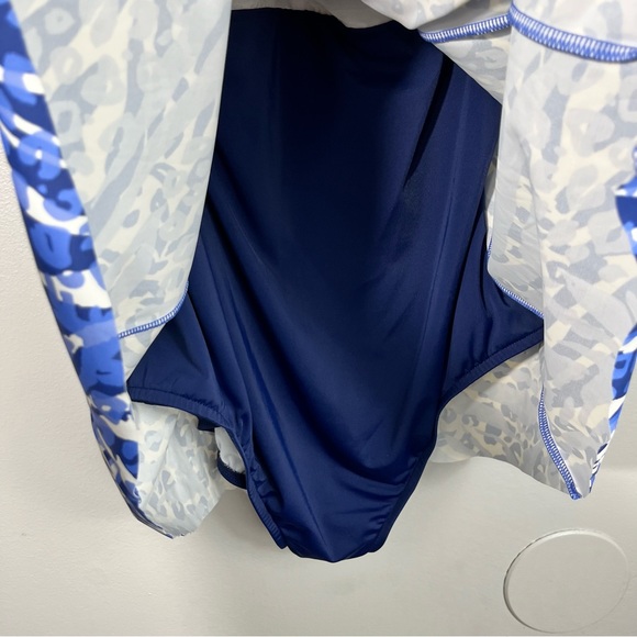 Paradise Bay Women's Plus Size Blue Pattern Layered Look One Piece Swimsuit 20W - Picture 5 of 5